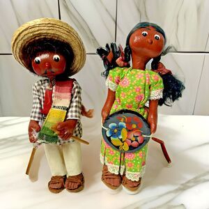 Vintage Mexican Handmade Dolls  Souvenir Folk Art Man Woman 1960s
